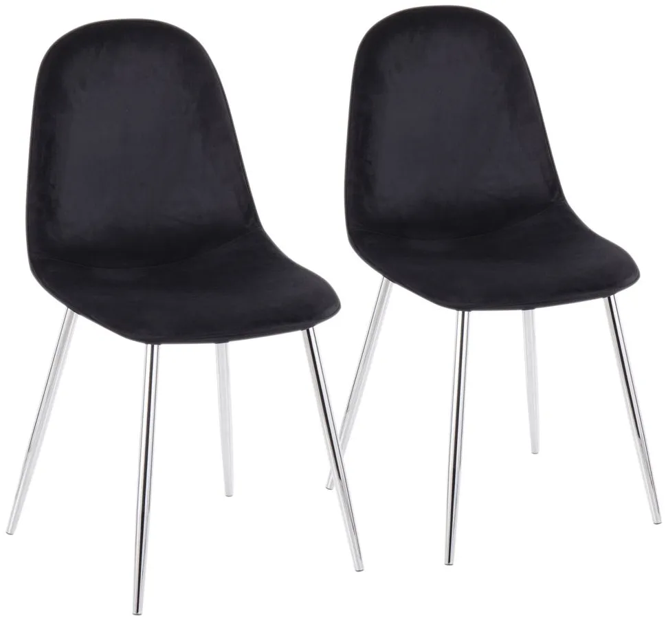 Pebble Dining Chairs: Set of 2 in Chrome, Black Velvet by Lumisource
