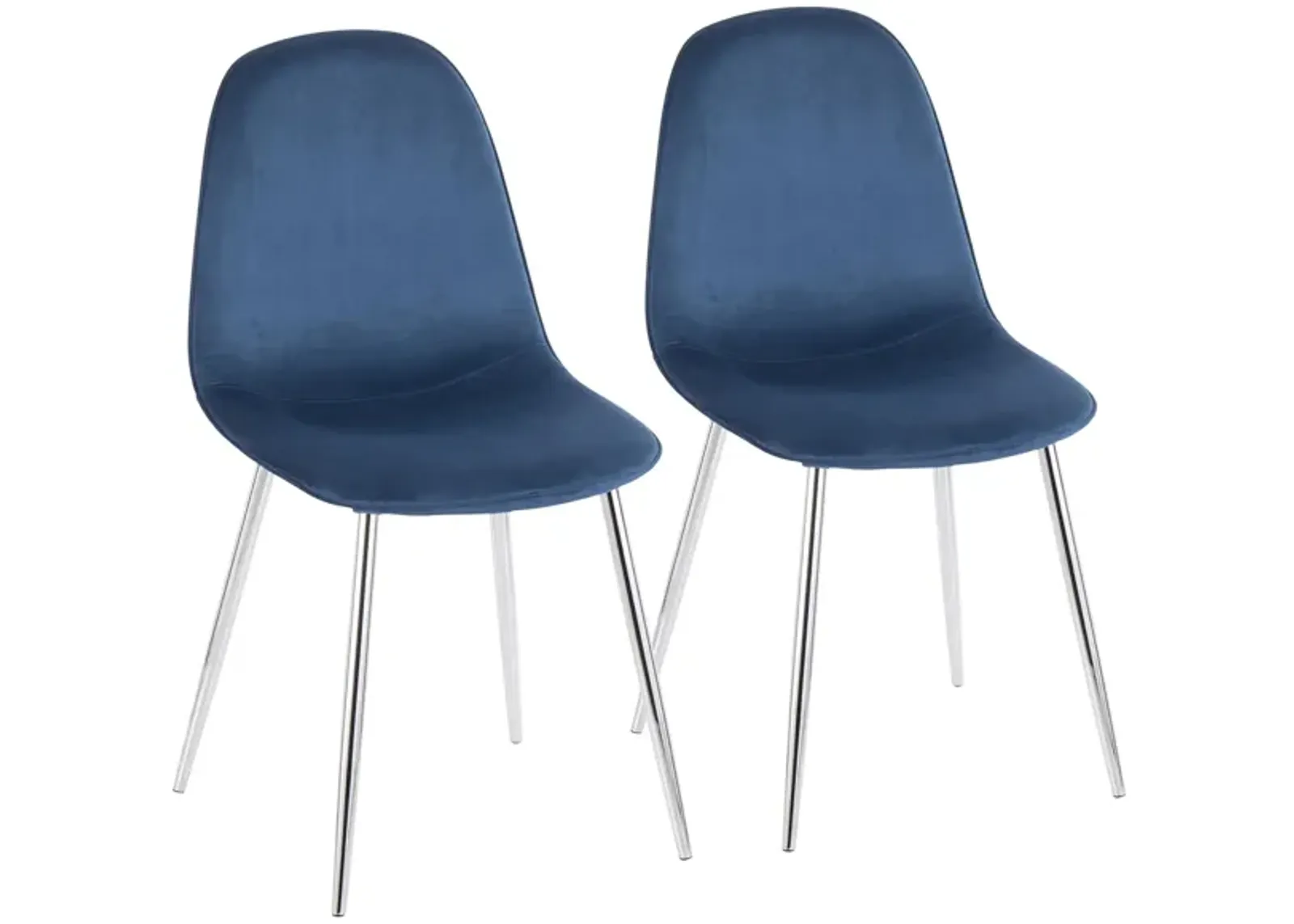 Pebble Dining Chairs: Set of 2 in Chrome, Blue Velvet by Lumisource