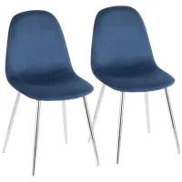 Pebble Dining Chairs: Set of 2 in Chrome, Blue Velvet by Lumisource