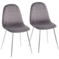 Pebble Dining Chairs: Set of 2 in Chrome, Grey Velvet by Lumisource