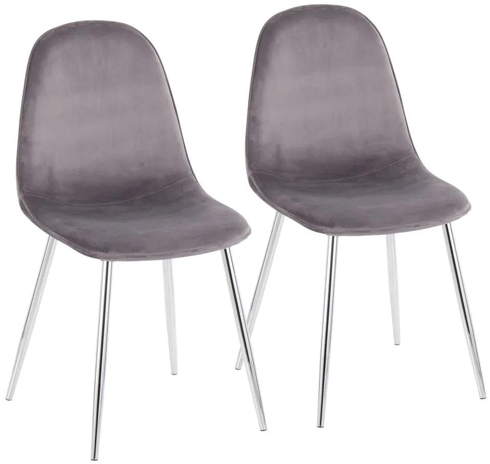 Pebble Dining Chairs: Set of 2 in Chrome, Grey Velvet by Lumisource