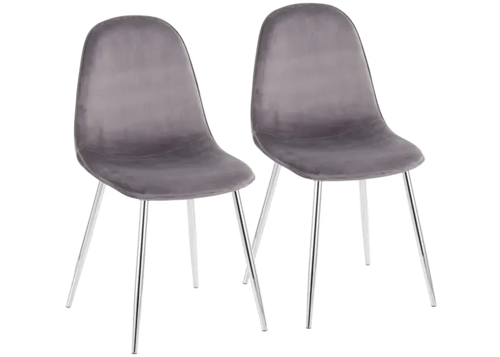 Pebble Dining Chairs: Set of 2 in Chrome, Grey Velvet by Lumisource