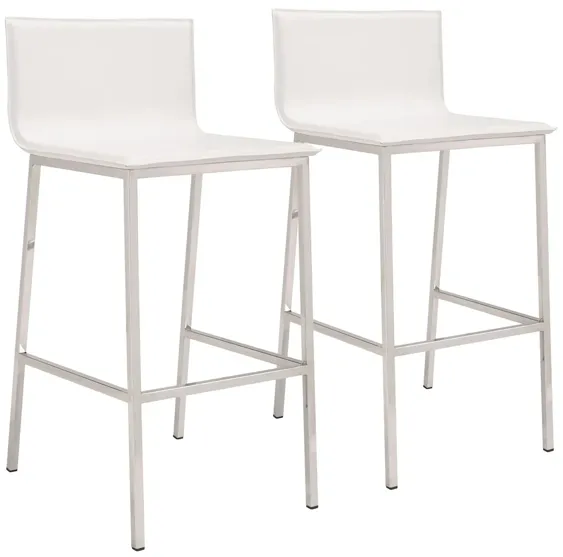 Marina Bar Stool: Set of 2 in White, Silver by Zuo Modern