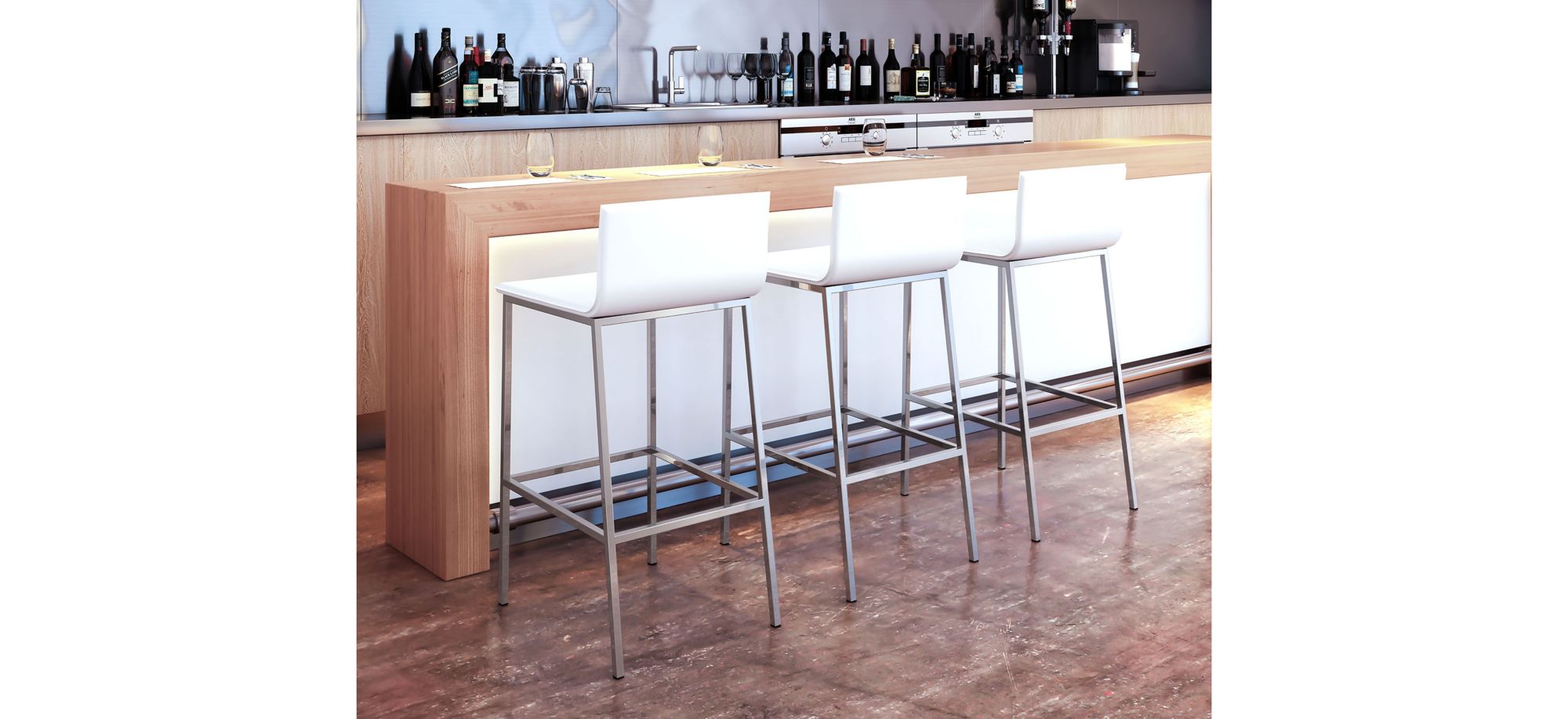 Marina Bar Stool: Set of 2 in White, Silver by Zuo Modern