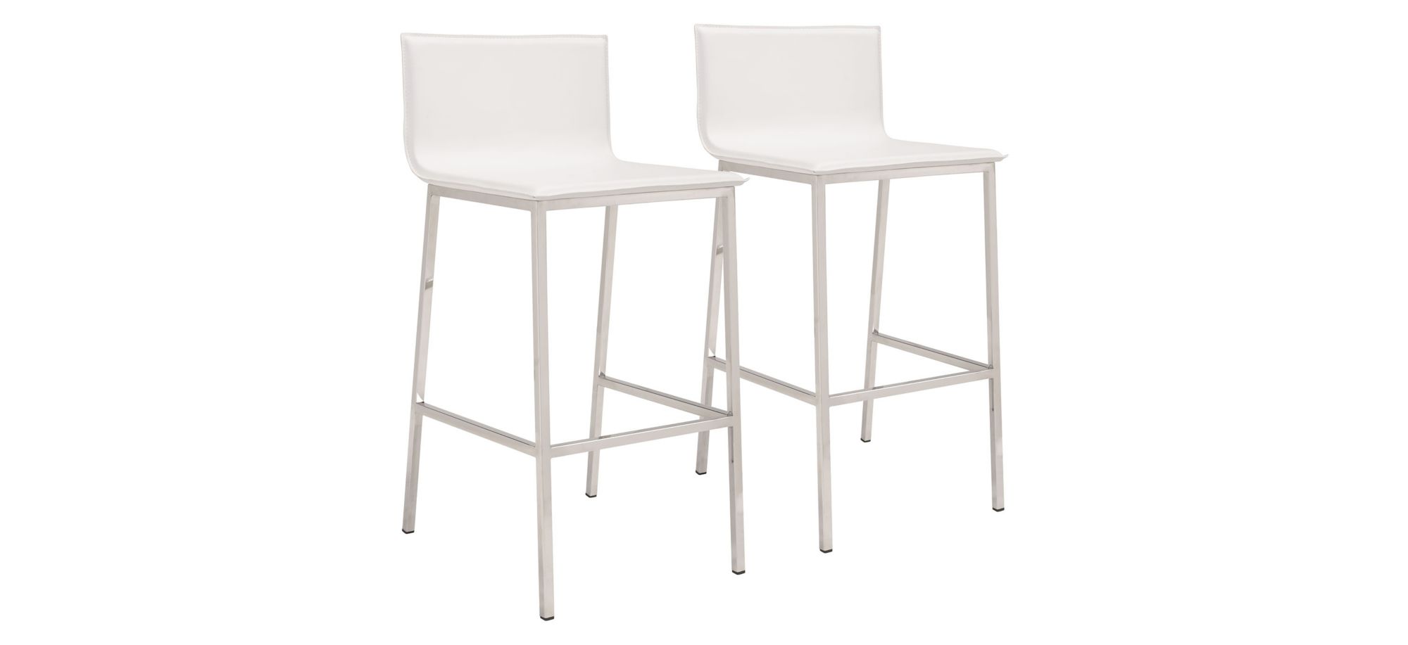 Marina Bar Stool: Set of 2 in White, Silver by Zuo Modern