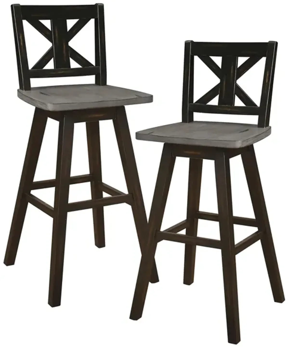 Trouvaille Bar Height Swivel Chair With Cross Back - Set of 2