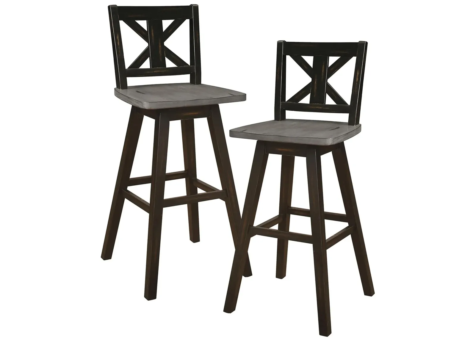 Trouvaille Bar Height Swivel Chair With Cross Back - Set of 2 in Distressed Gray and White by Homelegance