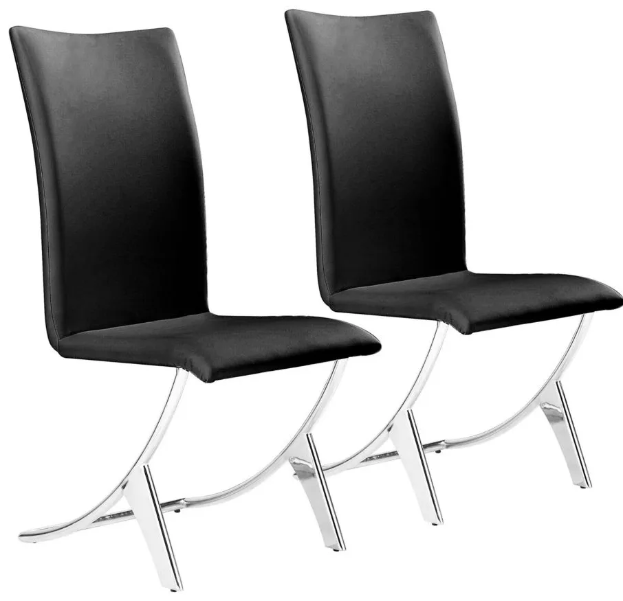 Delfin Dining Chair: Set of 2 in Black, Silver by Zuo Modern