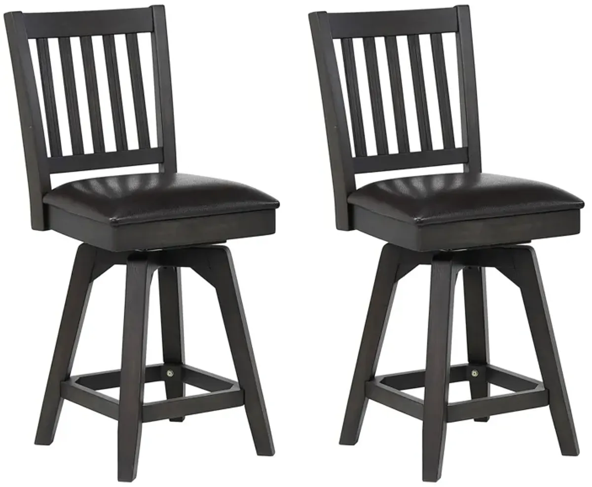 Ashford Slat Back Swivel Counter Stool Set of 2 in Black by ECI