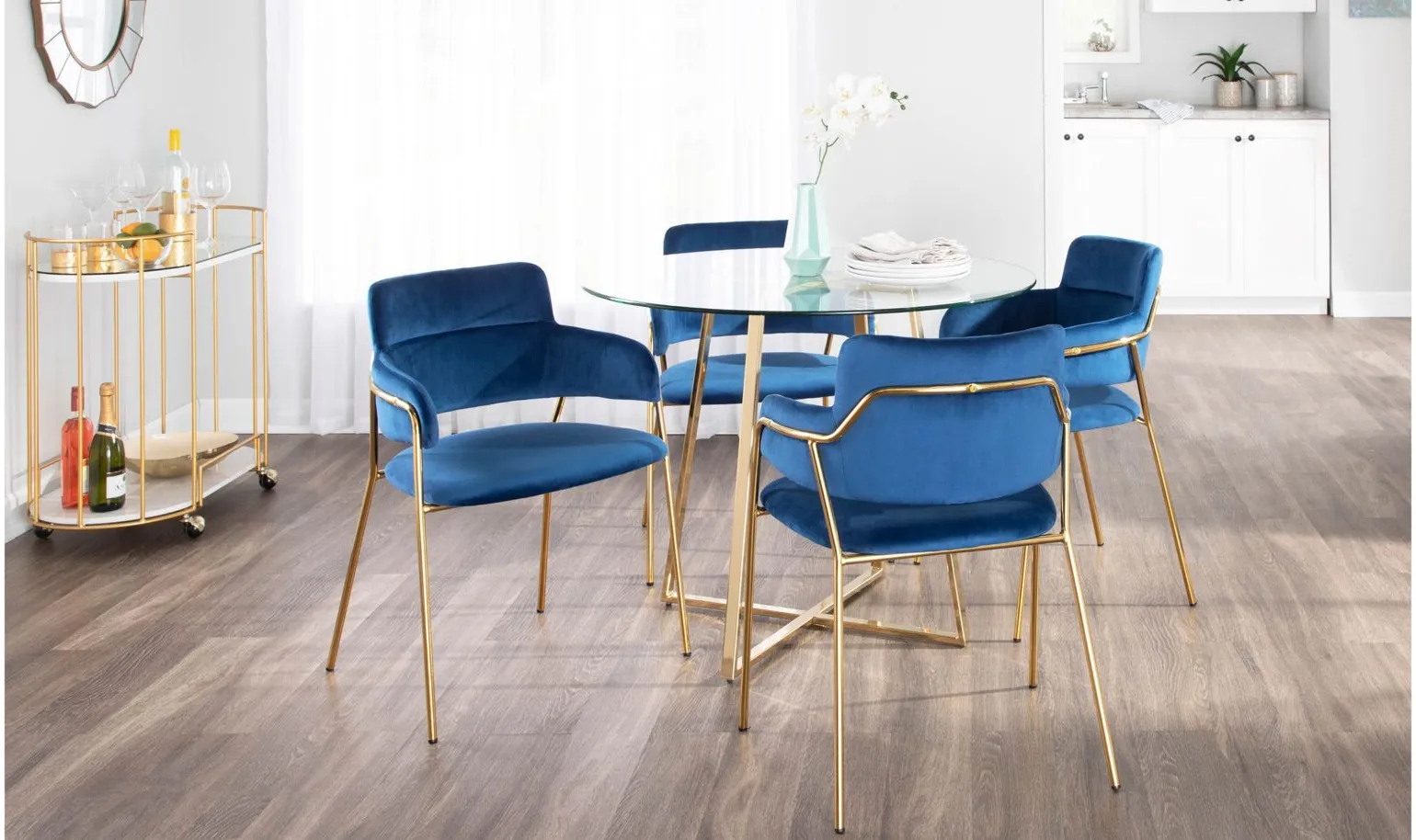 Napoli Dining Chairs: Set of 2 in Gold, Blue by Lumisource