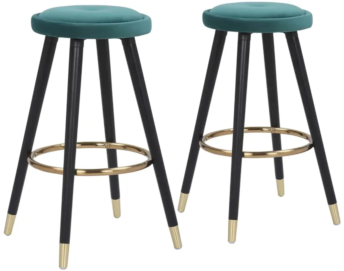 Cavalier Counter Stools: Set of 2 in Black Wood, Green Velvet, Gold Metal by Lumisource