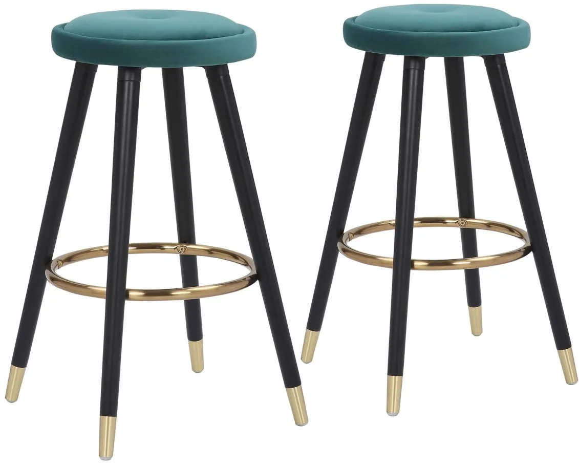 Cavalier Counter Stools: Set of 2 in Black Wood, Green Velvet, Gold Metal by Lumisource