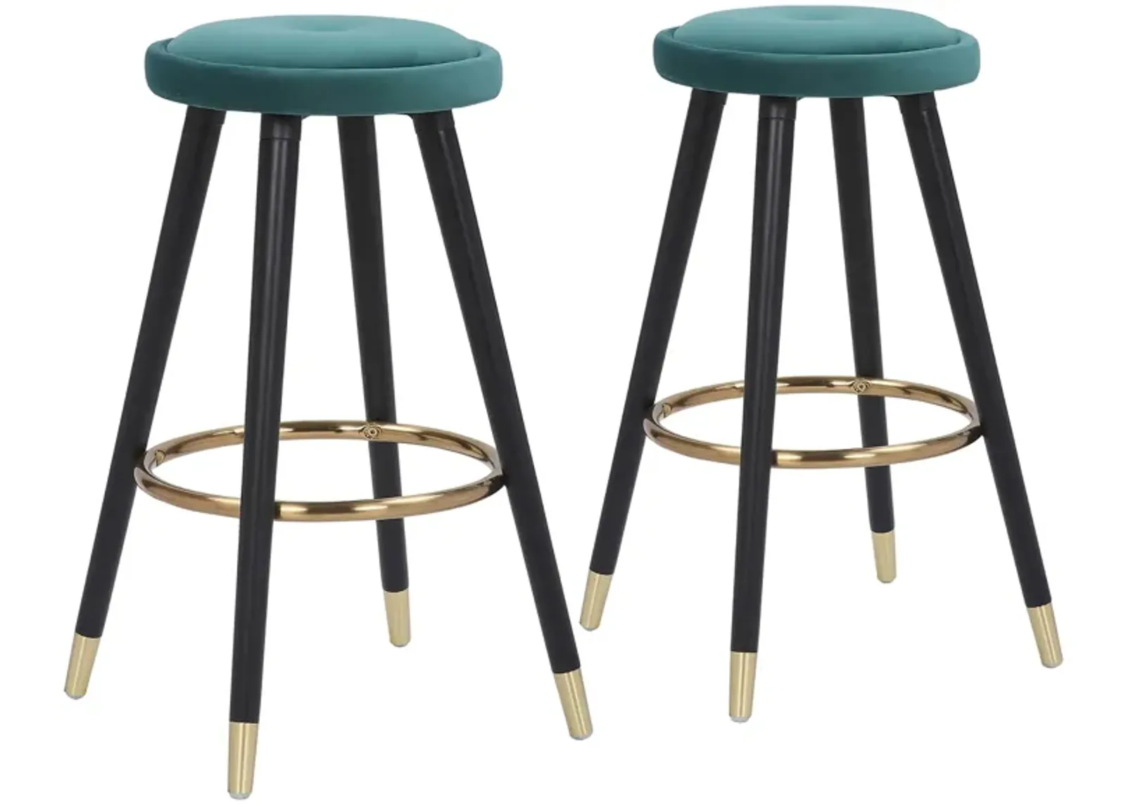 Cavalier Counter Stools: Set of 2 in Black Wood, Green Velvet, Gold Metal by Lumisource