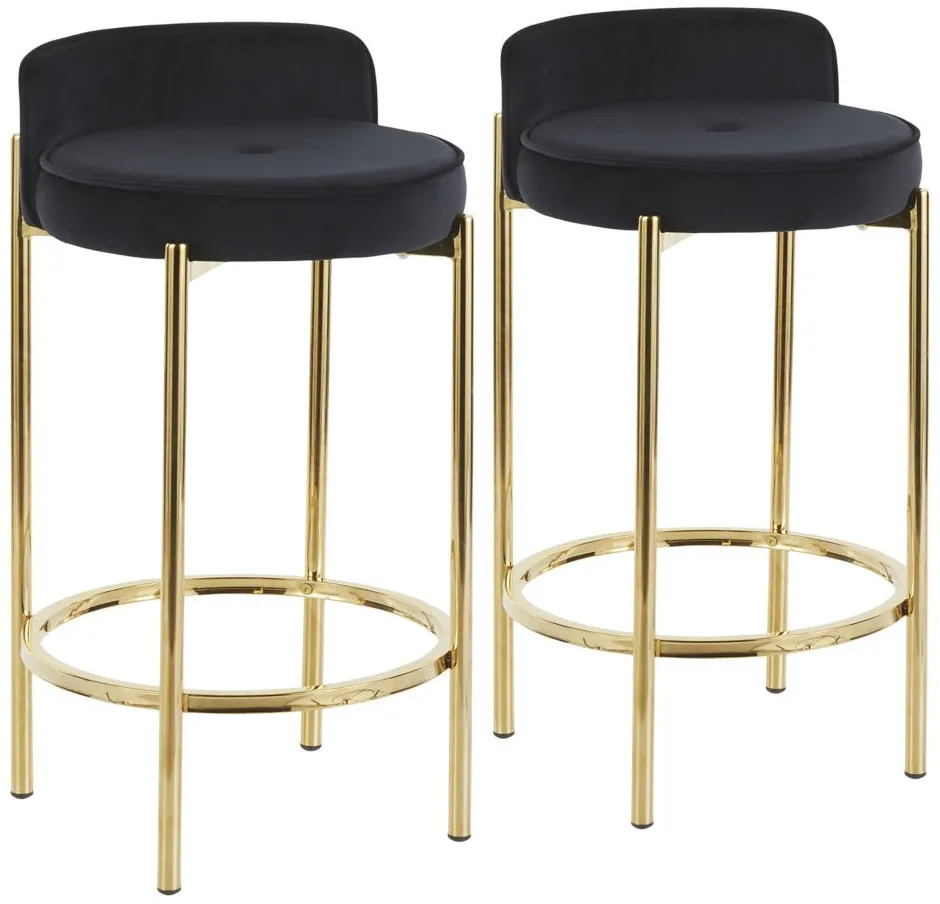 Chloe Counter Stools: Set of 2 in Gold Metal, Black Velvet by Lumisource