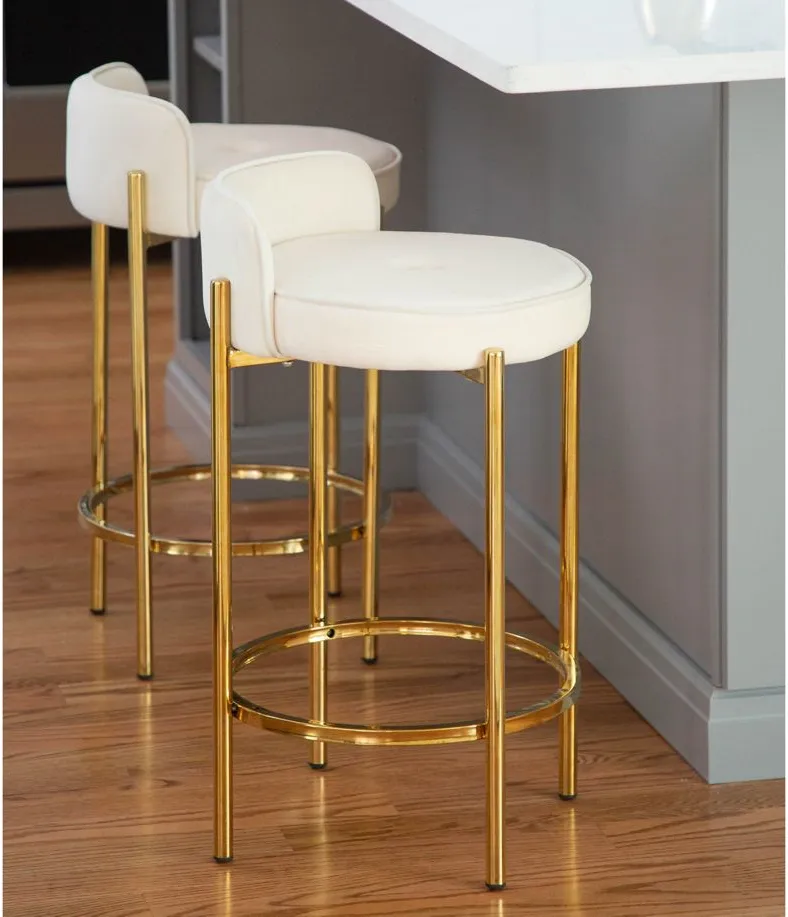 Chloe Counter Stools: Set of 2 in Gold Metal, White Velvet by Lumisource