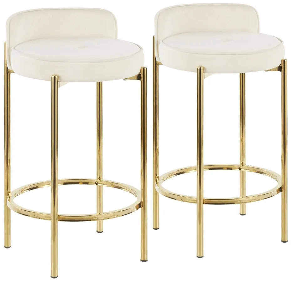 Chloe Counter Stools: Set of 2 in Gold Metal, White Velvet by Lumisource