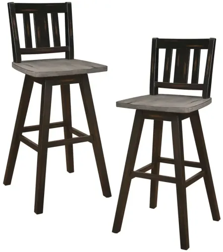 Kaden Bar Height Swivel Chair with Slat Back Set of 2 in 2-Tone Finish (Distressed Gray and Black) by Homelegance