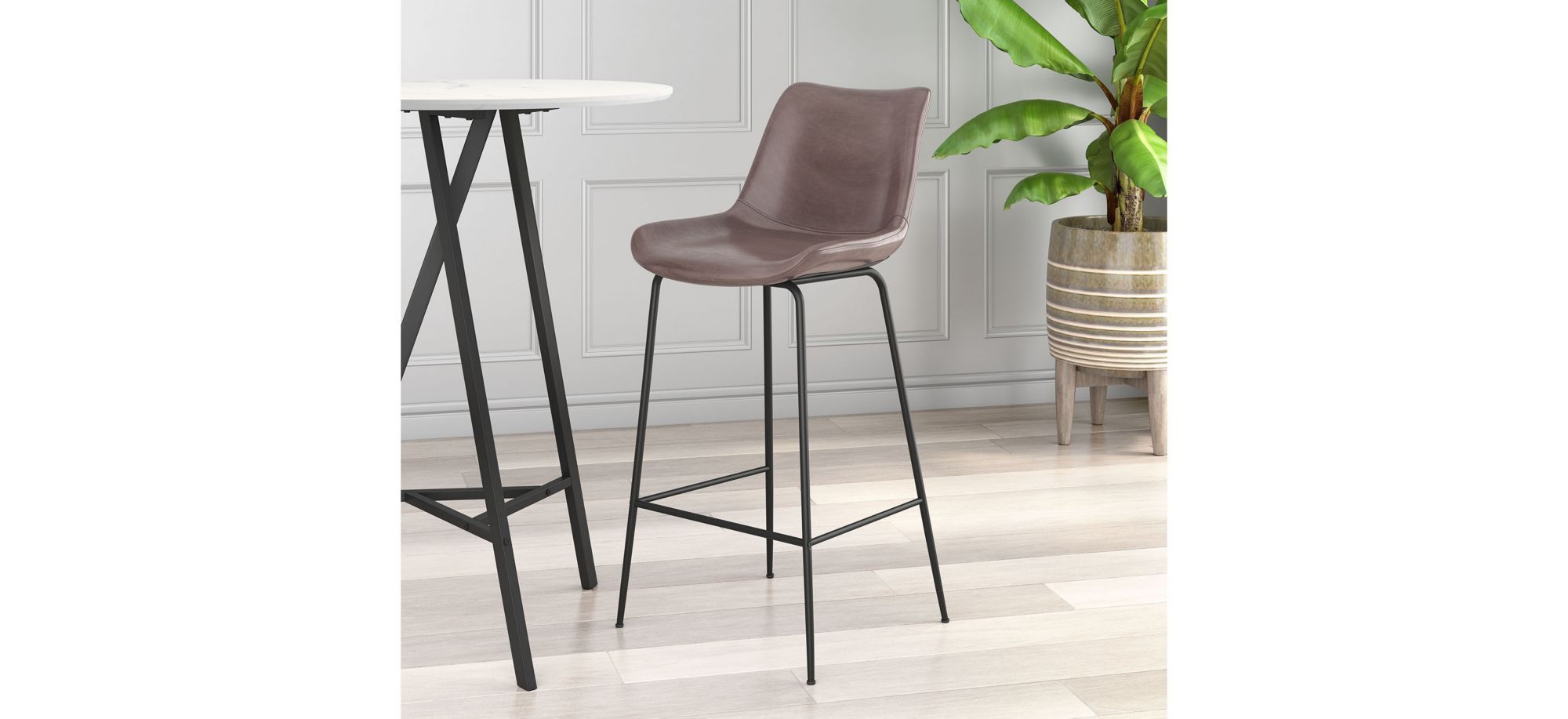 Byron Bar Stool in Brown, Black by Zuo Modern