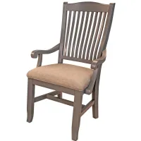 Port Townsend Slatback Upholstered Arm Chair - Set of 2 in Gull Gray-Seaside Pine by A-America