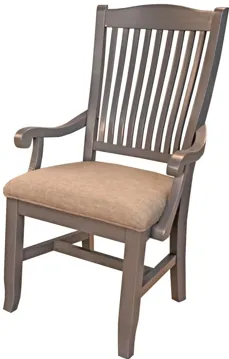 Port Townsend Slatback Upholstered Arm Chair - Set of 2 in Gull Gray-Seaside Pine by A-America