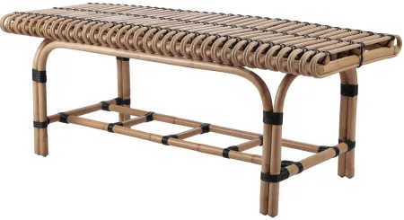 Baza Rattan Bench w/ Shelf in Natural/Black by New Pacific Direct