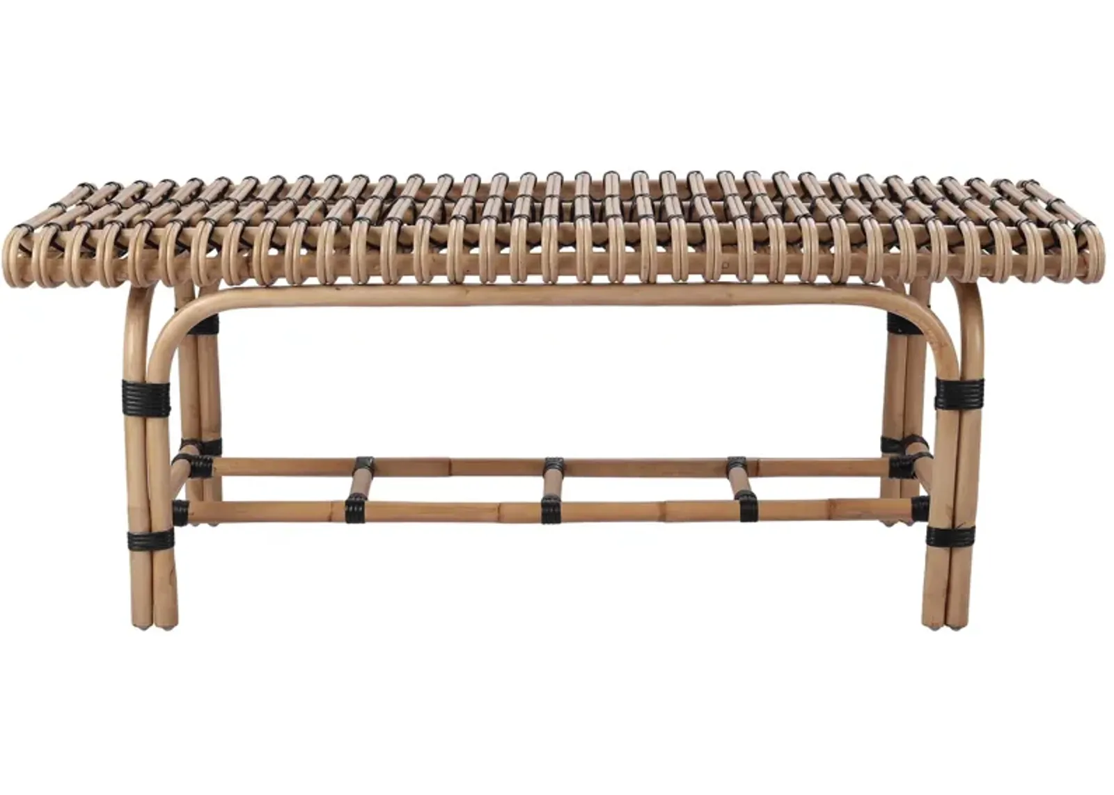 Baza Rattan Bench w/ Shelf in Natural/Black by New Pacific Direct