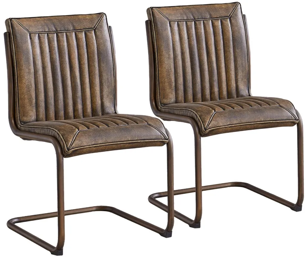 Cooper Dining Chair Gold Frame: Set of 2 in Antique Cigar Brown by New Pacific Direct