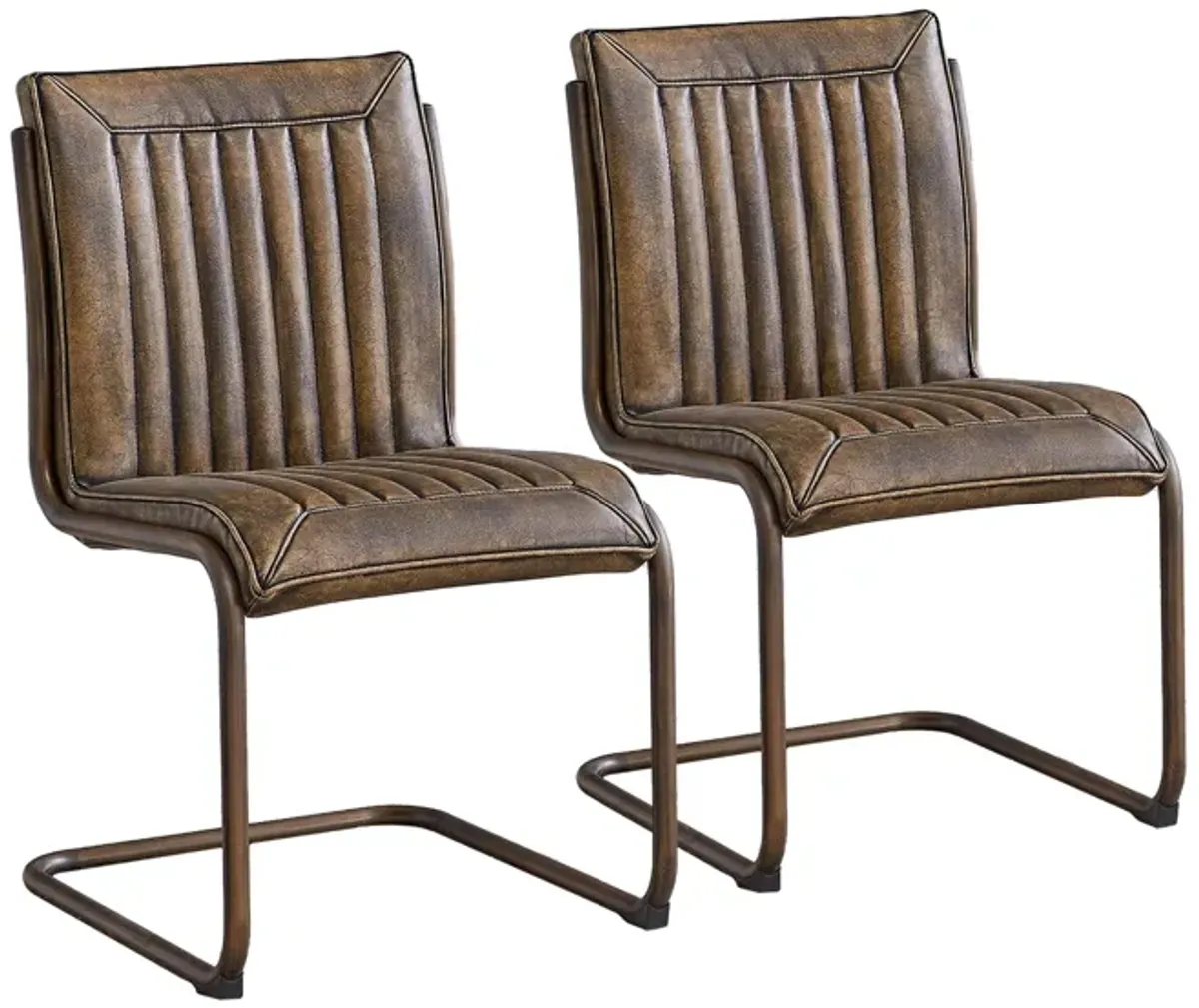 Cooper Dining Chair Gold Frame: Set of 2 in Antique Cigar Brown by New Pacific Direct