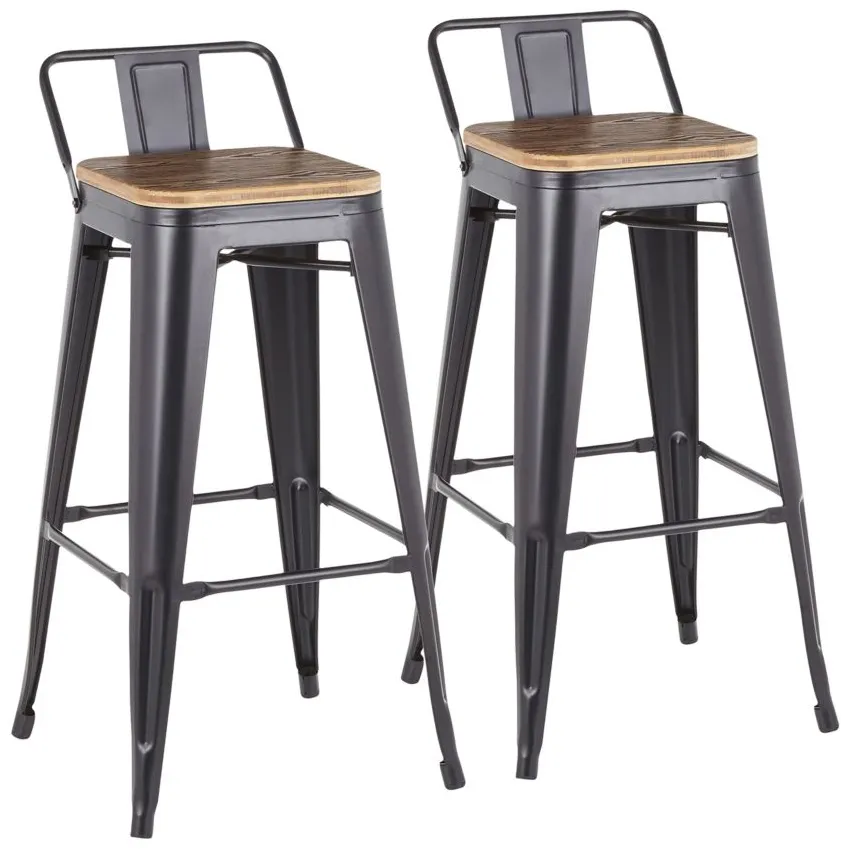 Oregon Low Back Barstool - Set of 2 in Black by Lumisource