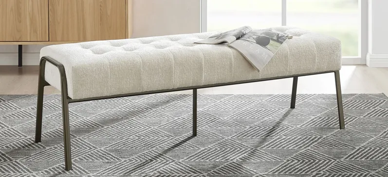 Venturi Fabric Tufted Bench in Opus Cream by New Pacific Direct