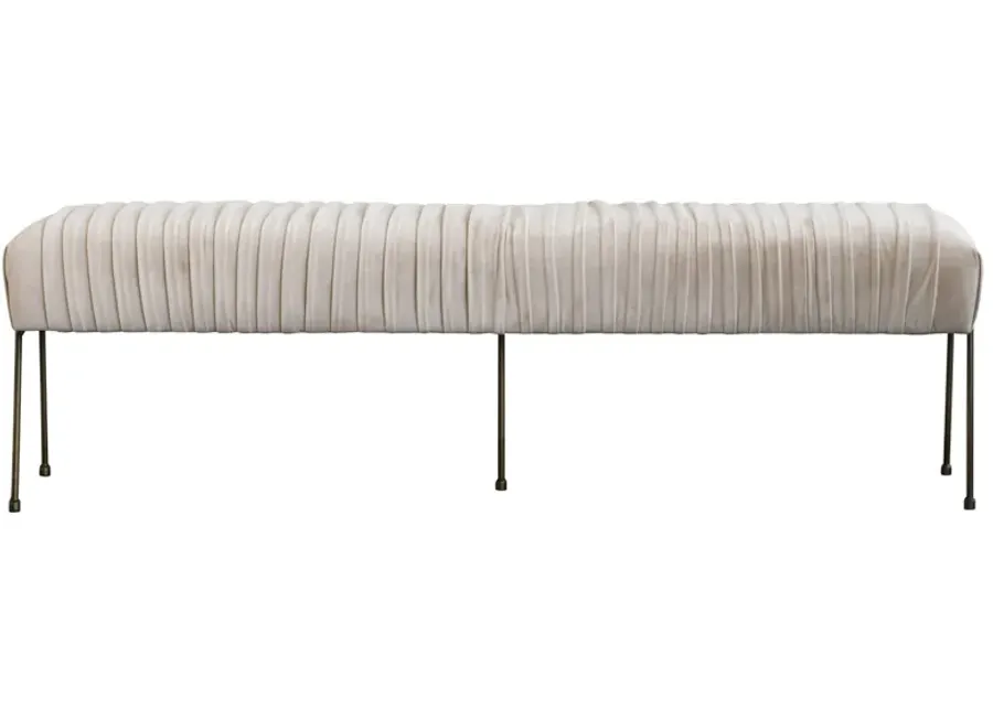 Merritt Velvet Fabric Pleated Bench in Dulce Sand by New Pacific Direct