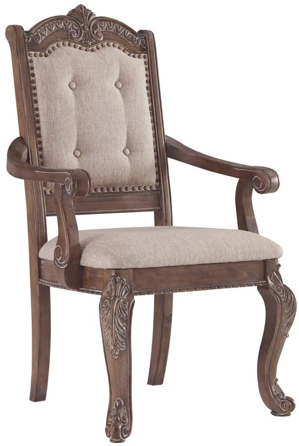 Charmond Dining Upholstered Arm Chair - Set of 2 in Brown by Ashley Express