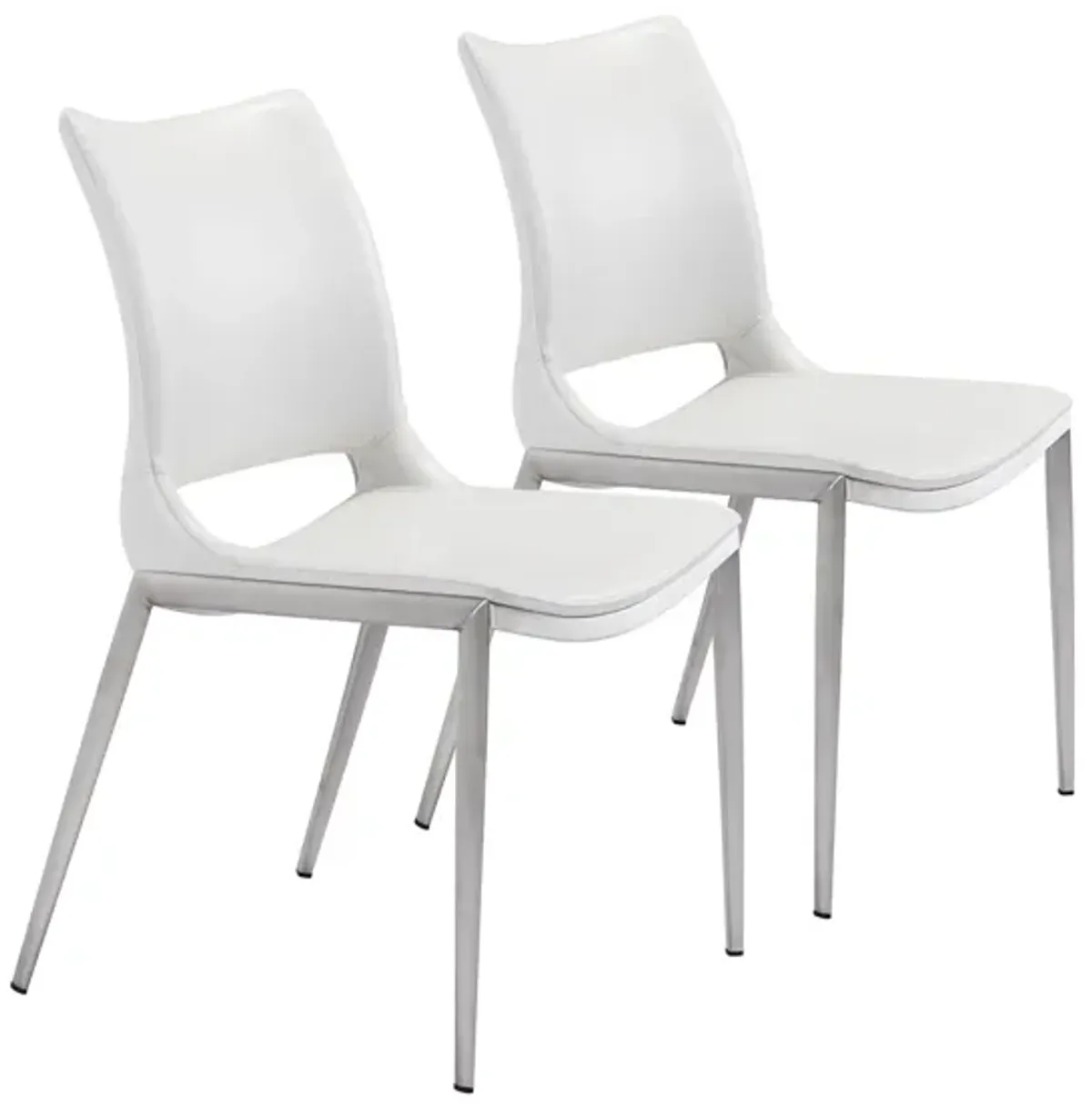 Ace Dining Chair: Set of 2 in White, Silver by Zuo Modern