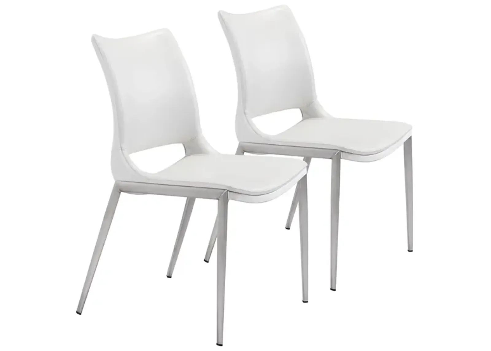 Ace Dining Chair: Set of 2 in White, Silver by Zuo Modern