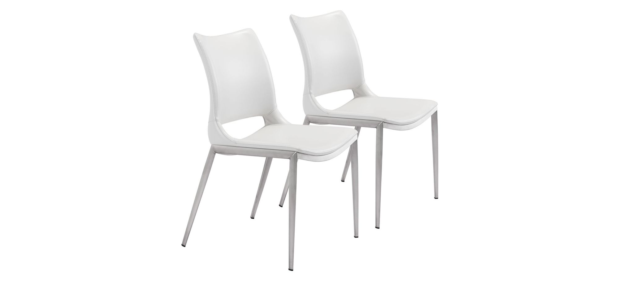Ace Dining Chair: Set of 2 in White, Silver by Zuo Modern