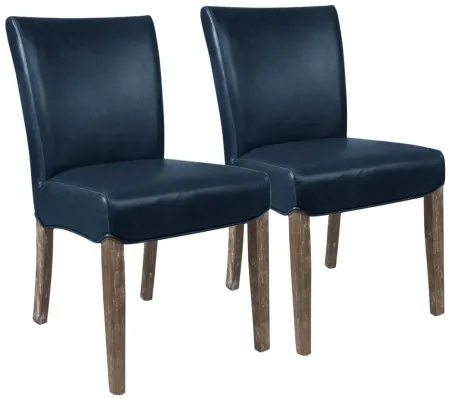 Beverly Hills Leather Dining Chair: Set of 2 in Vintage Blue by New Pacific Direct