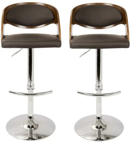 Pino Barstool- Set of 2 in Chrome;Walnut;Brown by Lumisource