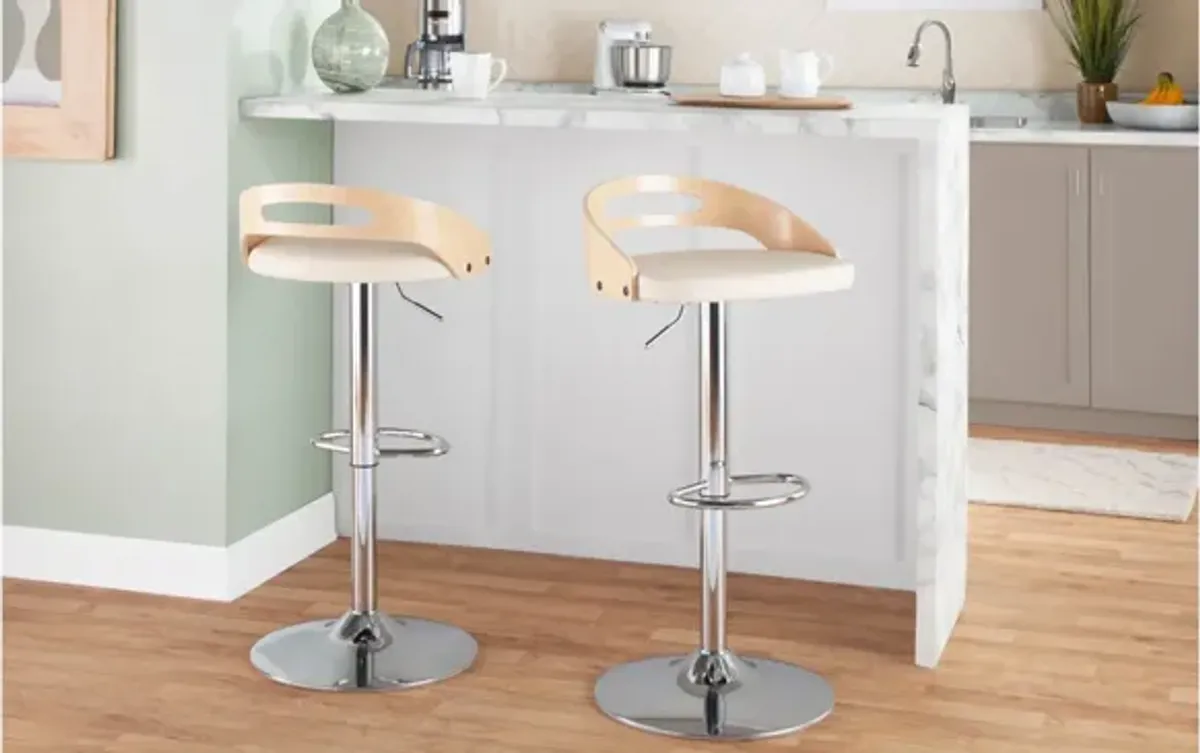 Cassis Adjustable Barstool- Set of 2 in Natural;Cream;Chrome by Lumisource