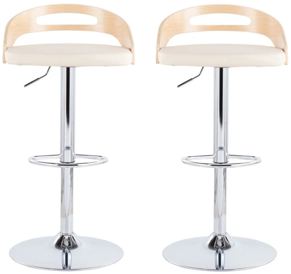 Cassis Adjustable Barstool- Set of 2 in Natural;Cream;Chrome by Lumisource