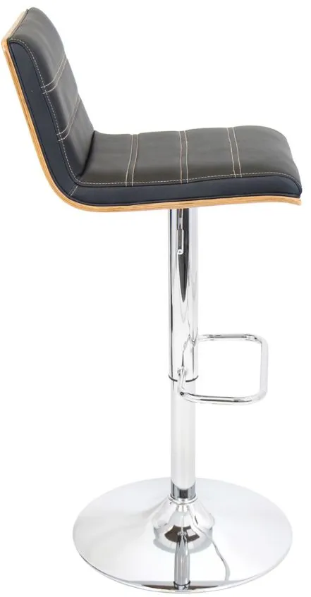 Vasari Adjustable-Height Swivel Bar Stool in Black / Chrome / Walnut by Lumisource