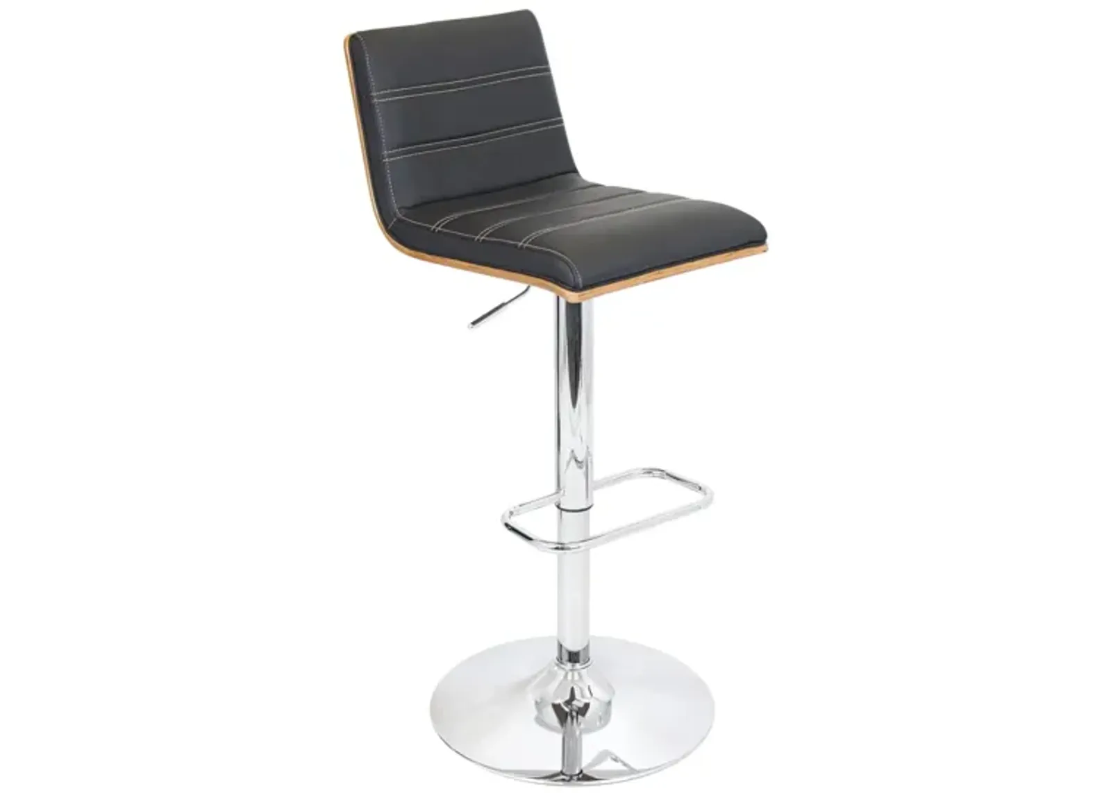 Vasari Adjustable-Height Swivel Bar Stool in Black / Chrome / Walnut by Lumisource