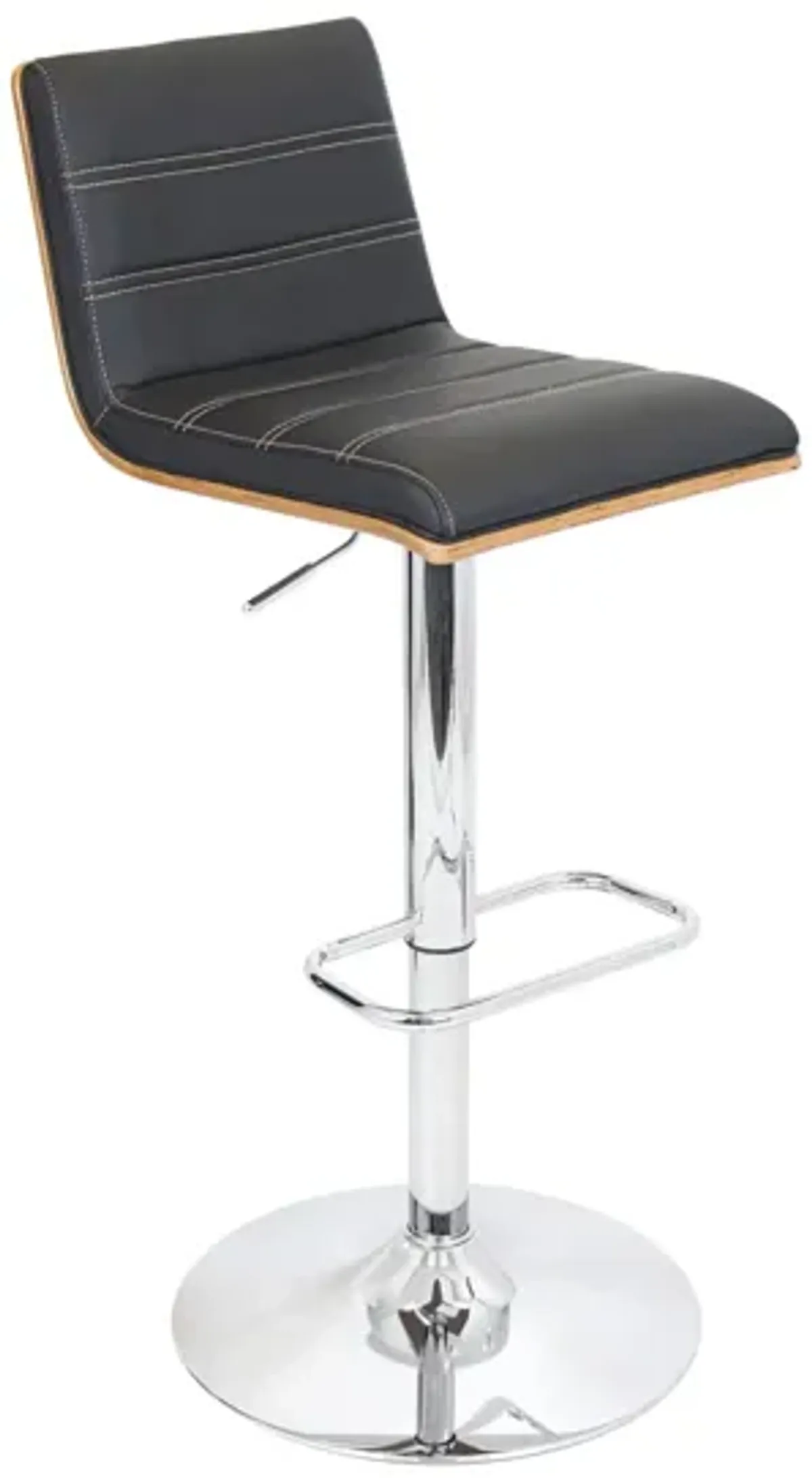 Vasari Adjustable-Height Swivel Bar Stool in Black / Chrome / Walnut by Lumisource