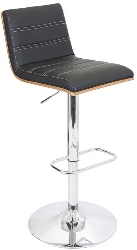 Vasari Adjustable-Height Swivel Bar Stool in Black / Chrome / Walnut by Lumisource