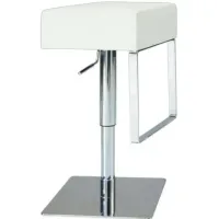 Julia Adjustable-Height Swivel Bar Stool in White / Brushed Stainless Steel by Chintaly Imports