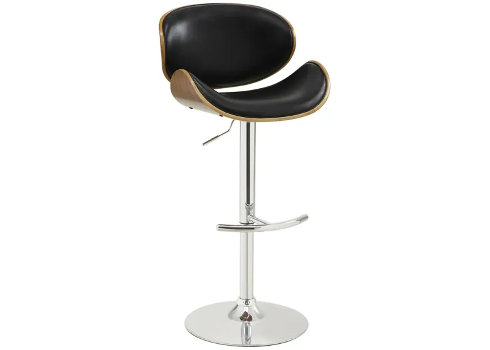 Naples Adjustable-Height Swivel Bar Stool in Black / Chrome / Walnut by Armen Living