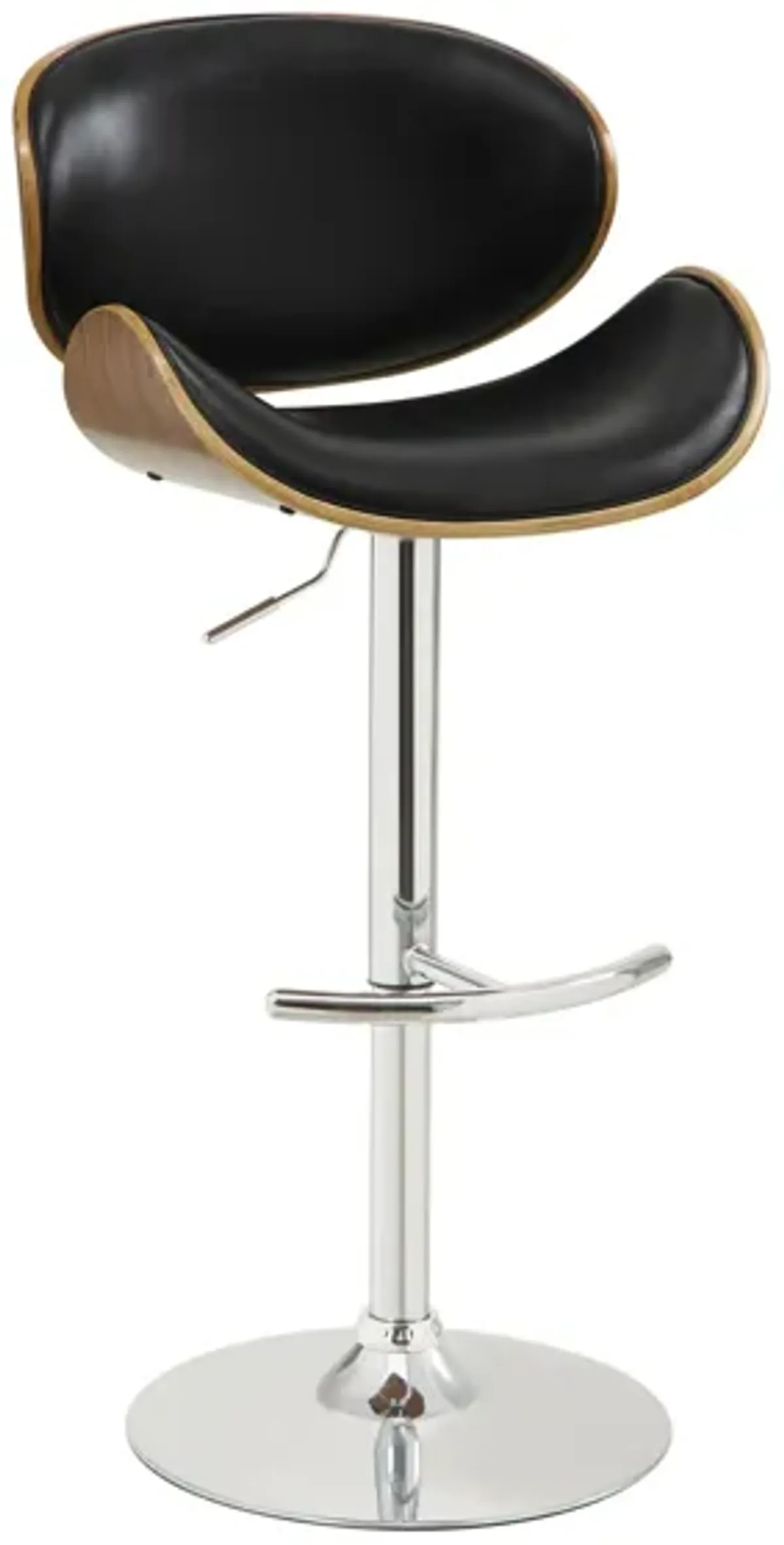 Naples Adjustable-Height Swivel Bar Stool in Black / Chrome / Walnut by Armen Living