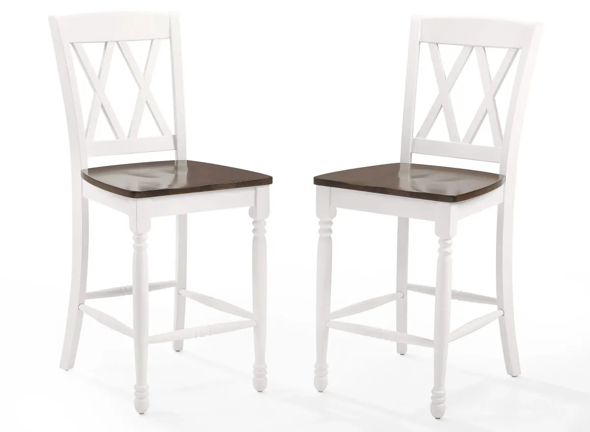 Shelby Counter Stool - Set of 2 in Distressed White by Crosley Brands