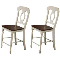 Fenway Napoleon Barstool Set of 2 in Distressed antique white with chestnut by Sunset Trading