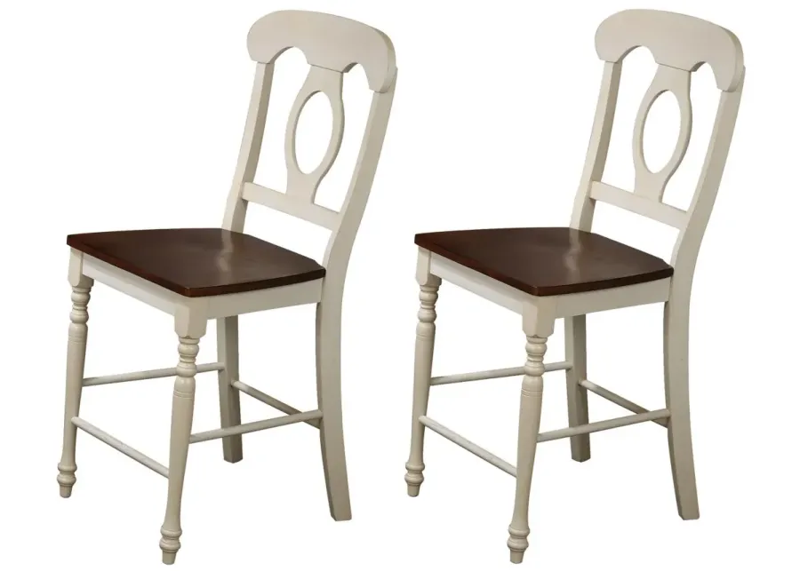 Fenway Napoleon Barstool Set of 2 in Distressed antique white with chestnut by Sunset Trading