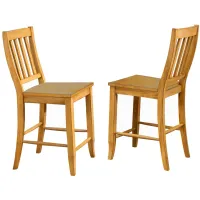 School House 24" Barstool Set of 2 in Distressed Light Oak by Sunset Trading
